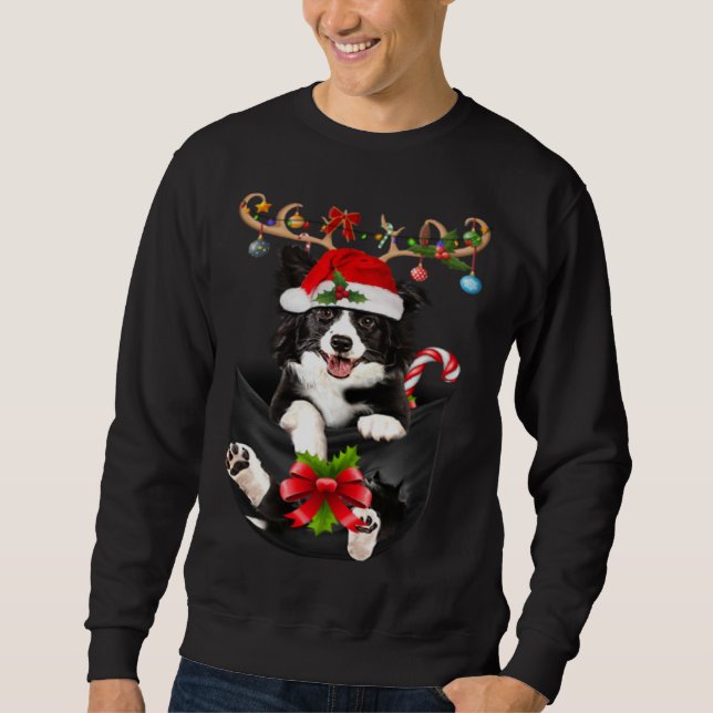 Border Collie Reindder In Pocket Christmas Dog  PJ Sweatshirt (Vorderseite)