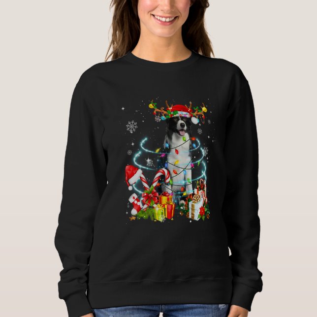 Border Collie Reindeer Christmas Tree Lights Pajam Sweatshirt (Vorderseite)