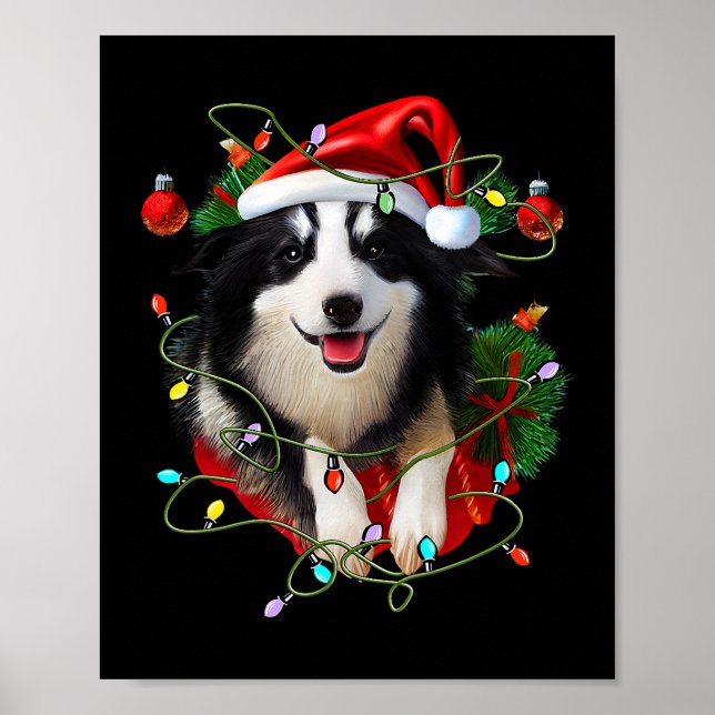 Border Collie Reindeer Weihnachtsmannmütze Xmas Li Poster (Vorne)