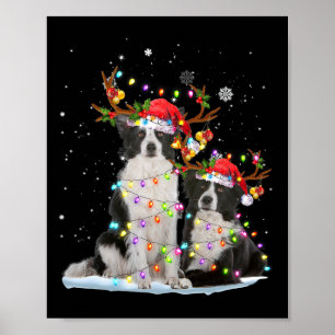 Border Collie Reindeer Weihnachtsmannmütze Xmas Li Poster