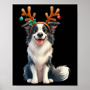 Border Collie Reindeer Weihnachtsmannmütze Xmas Li Poster