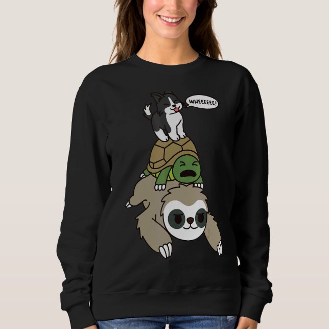 Border Collie Riding Sloth Tortoise Dog Sweatshirt (Vorderseite)