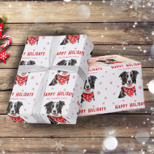 Border Collie rotes Herz-Bandana Weihnachten Foto Geschenkpapier