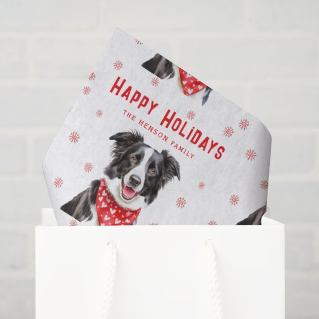 Border Collie Rotes Herz-Halstuch Weihnachten  Seidenpapier (Geschenktüte)