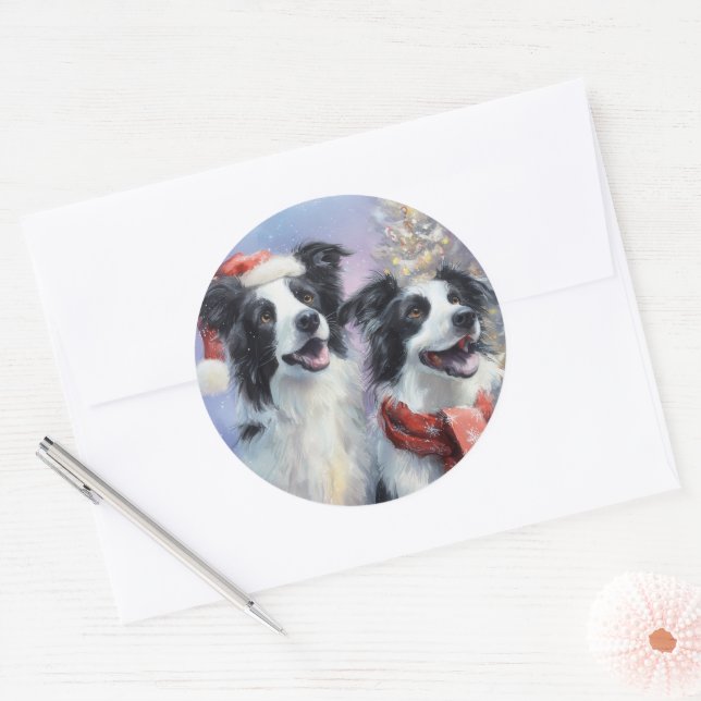 Border Collie Round Christmas Sticker (Umschlag)