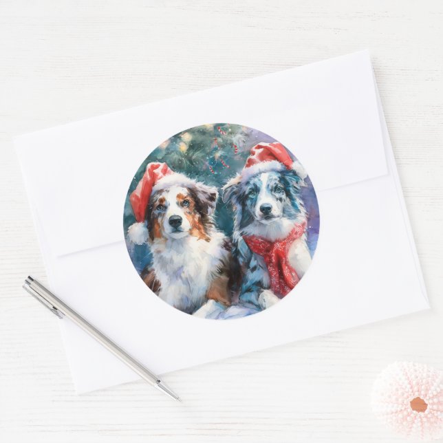 Border Collie Round Christmas Sticker (Umschlag)