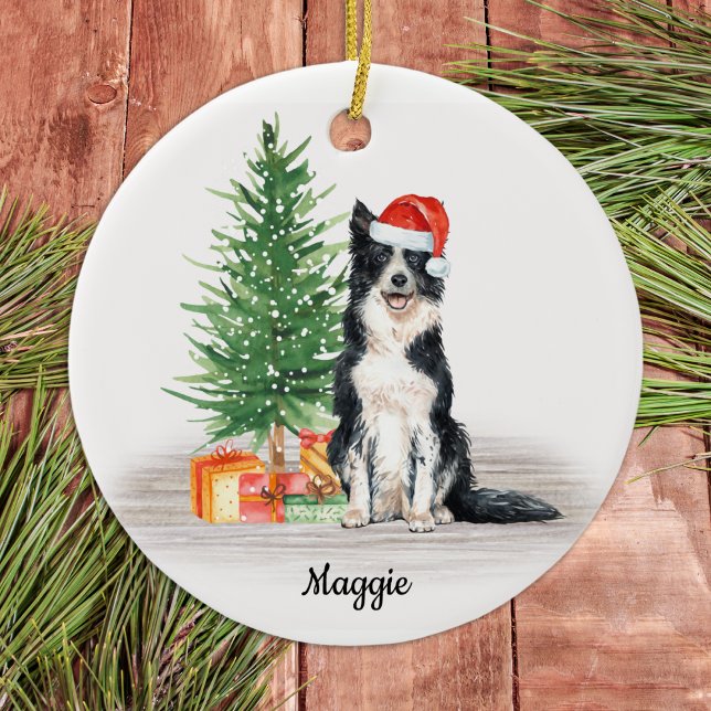 Border Collie Santa Dog Personalisiert Weihnachten Keramik Ornament (Von Creator hochgeladen)