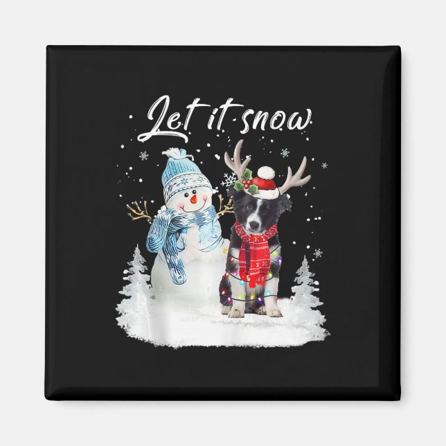 Border Collie Santa Dog Weihnachts Snowman Xmas Pa Magnet (Vorne)