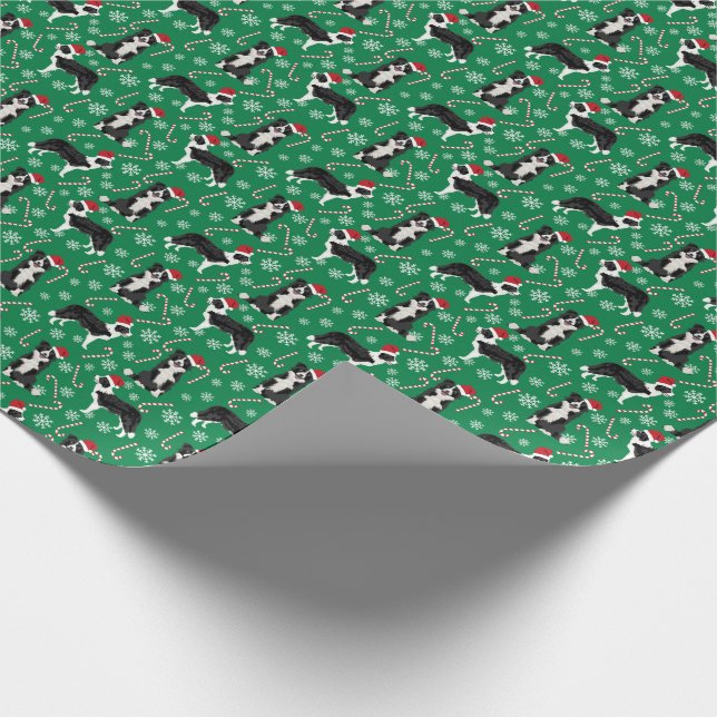 Border Collie Santa Paws Weihnachtswein Geschenkpapier (Ecke)