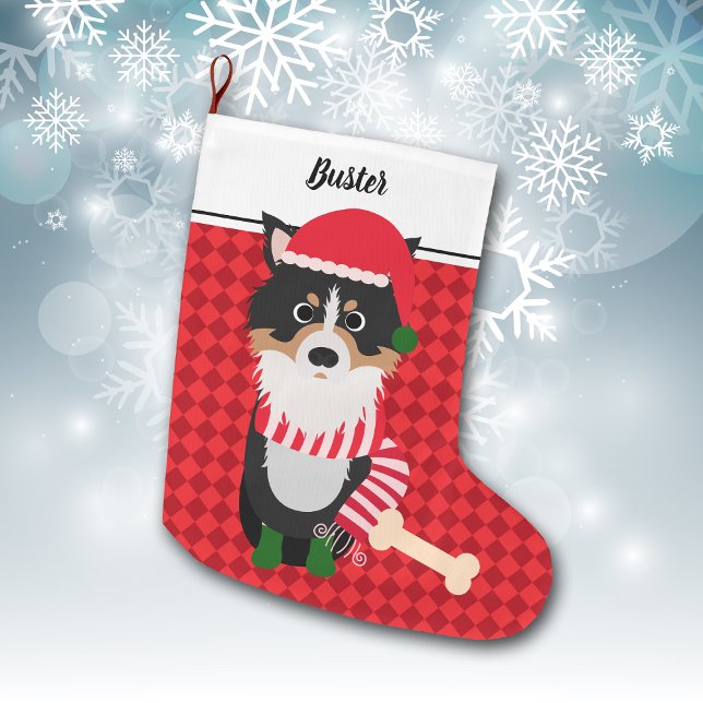 Border Collie Santa Red Personalisiert Großer Weihnachtsstrumpf (Von Creator hochgeladen)
