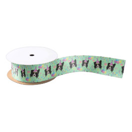 Border Collie Satin Ribbon in Green Satinband