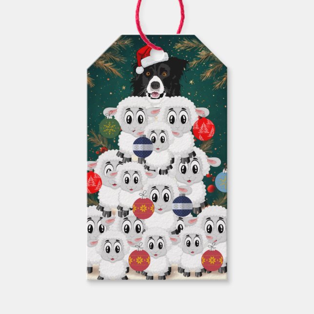 Border Collie Schafherden-Weihnachtsbaum Geschenkanhänger (Vorderseite)