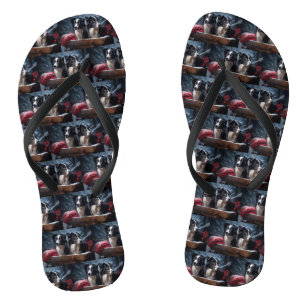 Border Collie Schnee-Schlitten Weihnachtsdekoratio Flip Flops