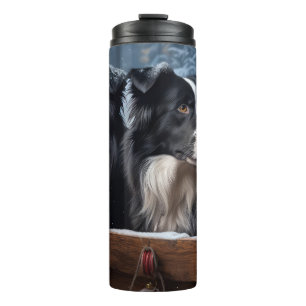 Border Collie Schnee-Schlitten Weihnachtsdekoratio Thermosbecher