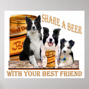 Border Collie Share A Beer Poster