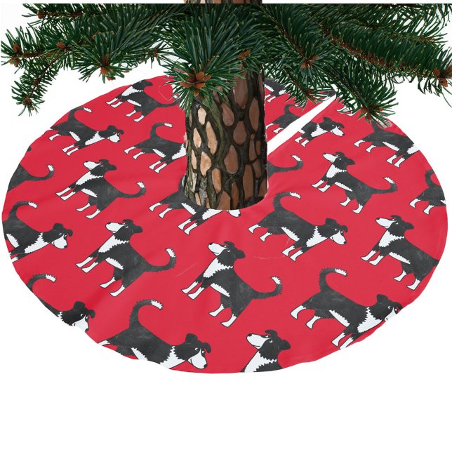 Border Collie Sheep Dog Red Polyester Weihnachtsbaumdecke (Welsh Border Collie sheepdog red dog pattern festive Christmas tree skirt)