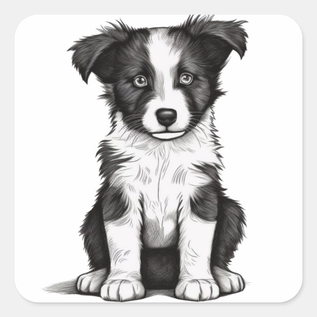 Border Collie Sheepdog Australian Shephard Puppy Quadratischer Aufkleber (Vorderseite)