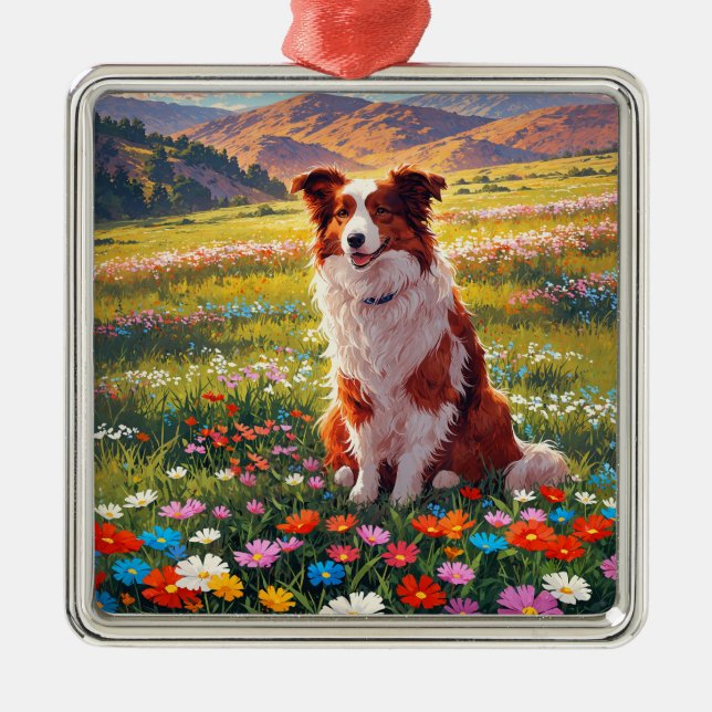 Border Collie Shepherd Dog Ornament Aus Metall (Vorne)