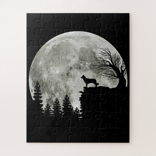 Border Collie Silhouette on Mountain Halloween Dog Puzzle (Vertikal)