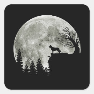 Border Collie Silhouette on Mountain Halloween Dog Quadratischer Aufkleber