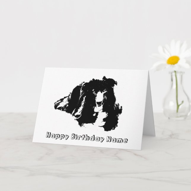 Border Collie Silhouette Personalisiert Geburtstag Karte (Kleine Pflanze)
