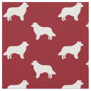 Border Collie Silhouetten Rot und Weiß Gemustert Stoff