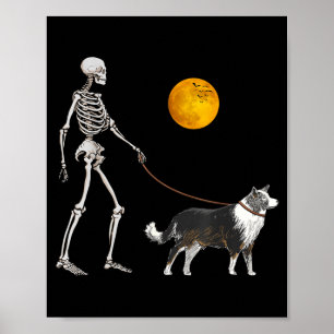 Border Collie Skelett Hund geht Halloween Poster