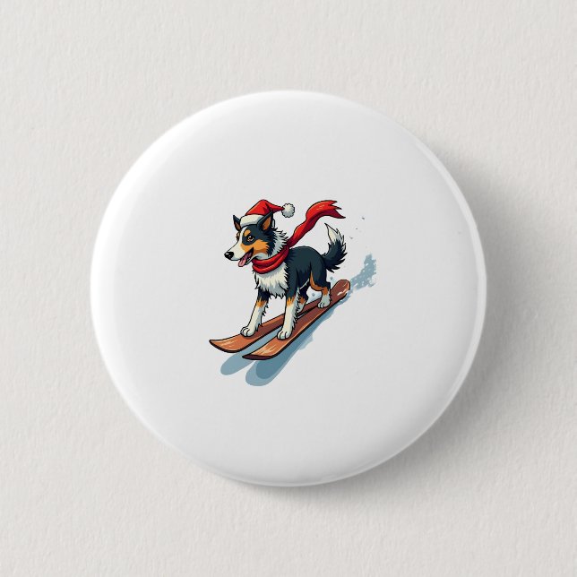 Border Collie Snowboarder Button (Vorderseite)