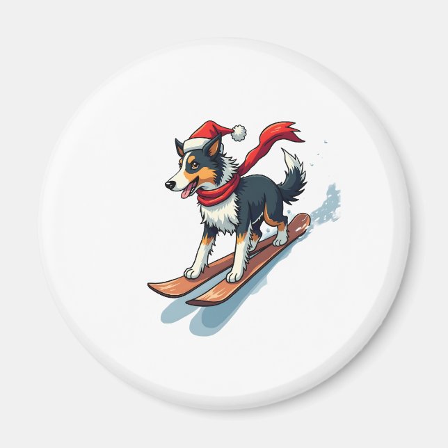 Border Collie-Snowboarder Magnet (Vorne)