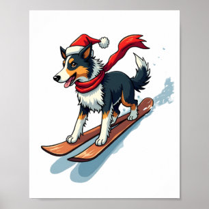 Border-Collie-Snowboarder Poster