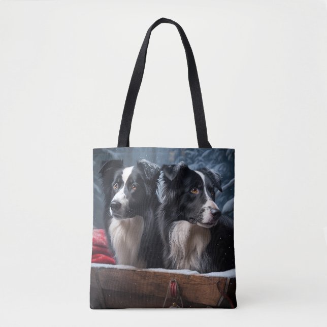 Border Collie Snowy Sleigh Weihnachtsdekor (Vorderseite)