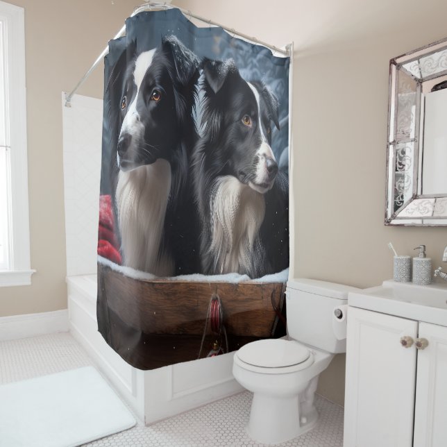 Border Collie Snowy Sleigh Weihnachtsdekor Duschvorhang (Beispiel)