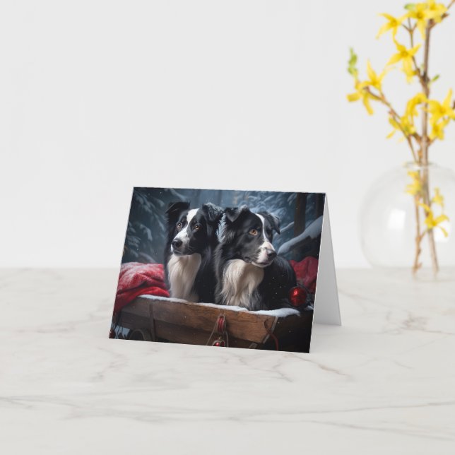 Border Collie Snowy Sleigh Weihnachtsdekor Karte (Gelbe Blume)