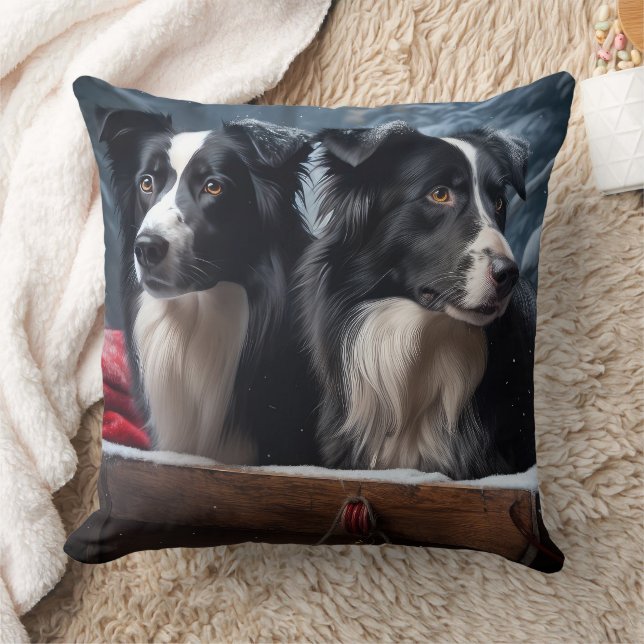 Border Collie Snowy Sleigh Weihnachtsdekor Kissen (Decke)
