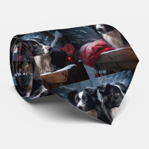 Border Collie Snowy Sleigh Weihnachtsdekor Krawatte