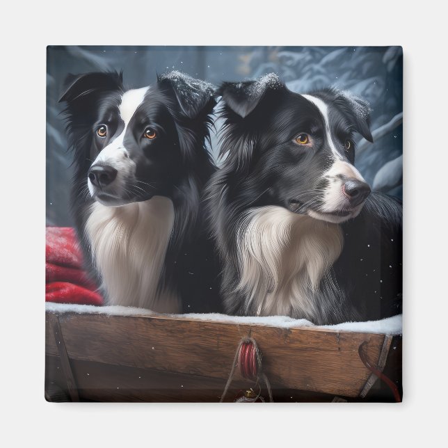 Border Collie Snowy Sleigh Weihnachtsdekor Magnet (Vorne)