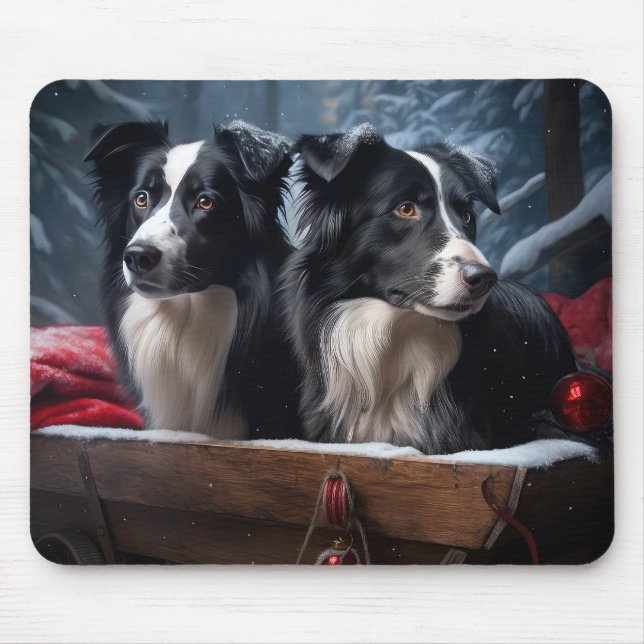 Border Collie Snowy Sleigh Weihnachtsdekor Mousepad (Vorne)