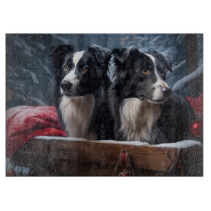 Border Collie Snowy Sleigh Weihnachtsdekoration Schneidebrett