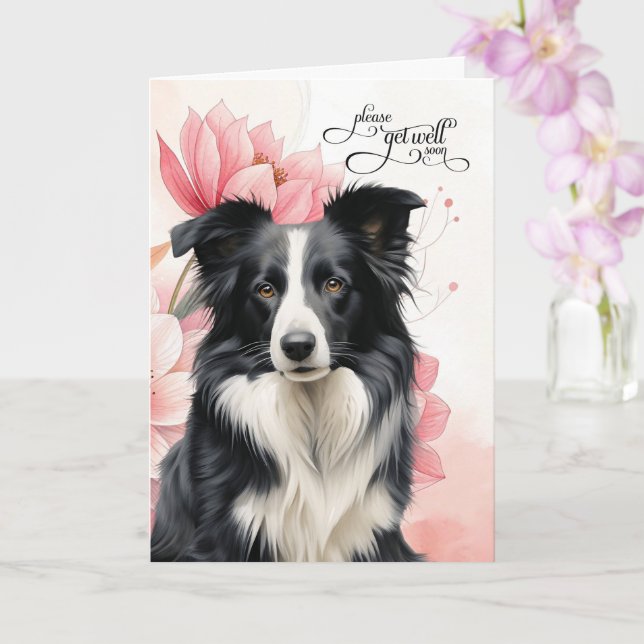 Border Collie Soft Pink Botanical Blooms Get Well Karte (Orchidee)