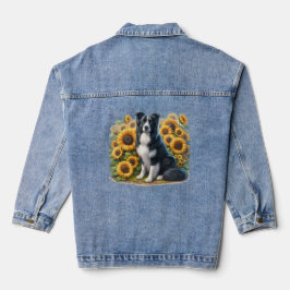 Border Collie Sonnenblume Blumenbeet Denim Jacket Jeansjacke