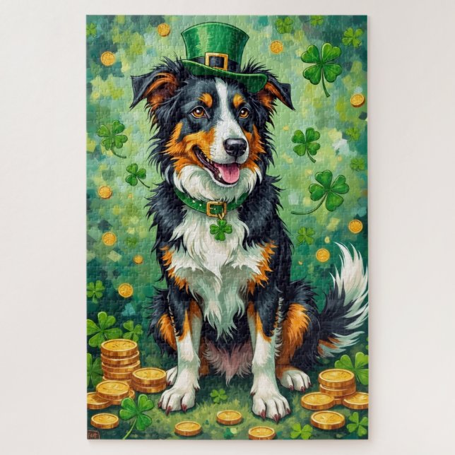 Border Collie St Patrick’s Day Lucky Dog Puzzle (Vertikal)