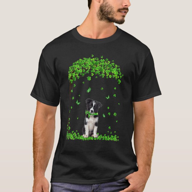 Border Collie St Patricks Day Irish Kleeblatt Dog T-Shirt (Vorderseite)