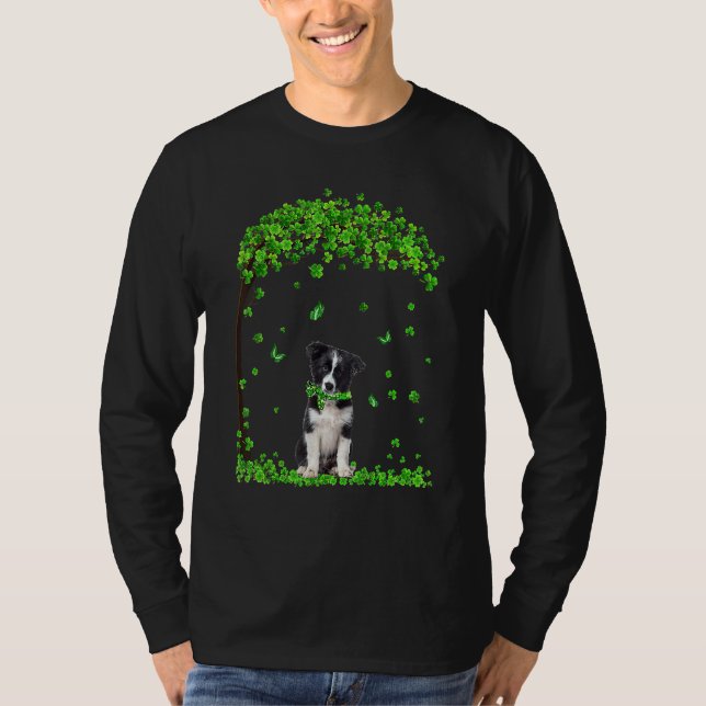Border Collie St Patricks Day Irish Kleeblatt Dog T-Shirt (Vorderseite)