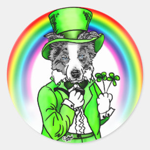 Border Collie St Patrick's Day Runder Aufkleber