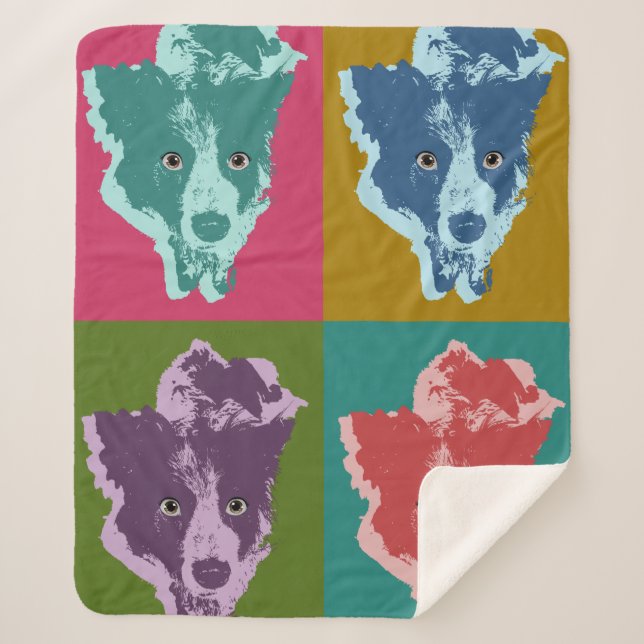 Border Collie Stare Pop Art Sherpadecke (Vorderseite)