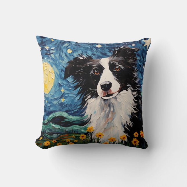 Border Collie Starry Night Kissen (Vorderseite)