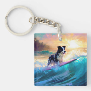 Border Collie Strand Surfen Malerei Schlüsselanhänger
