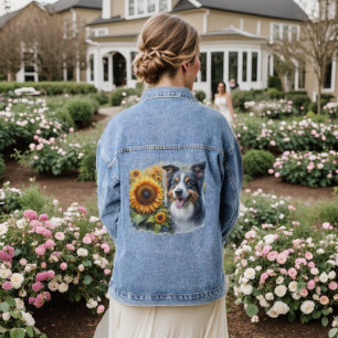Border Collie Sunflower Dog Lover Denim Jacket Jeansjacke