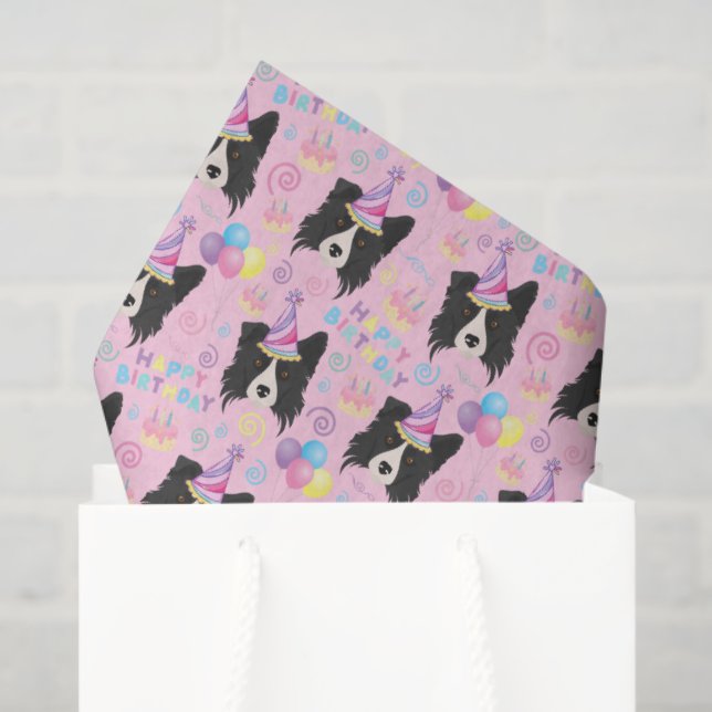 Border Collie Tissue Paper in Pink Seidenpapier (Geschenk Tasche)