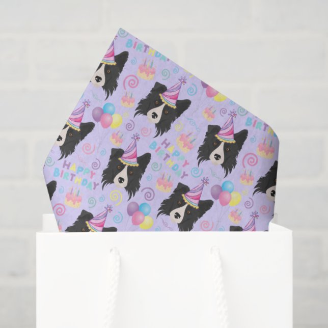 Border Collie Tissue Paper in Purple Seidenpapier (Geschenk Tasche)